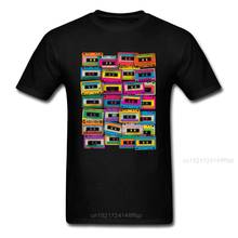 Camiseta retro masculina de neon, camiseta com fita de música e cassete, roupa preta, camiseta de algodão para hip hop, camiseta estilo banda de verão 2024 - compre barato