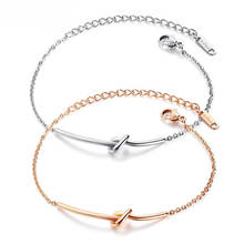 Rosa ouro prata cor atada pulseira para mulher menina ajustável elo de corrente pulseiras pulseira de aço inoxidável jóias presente 2024 - compre barato