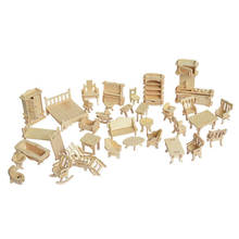 Miniature 1:12 Dollhouse Wood Craft Furniture For Dolls,Mini 3D Wooden Puzzle DIY Building Model Toys For Children Gift 2024 - buy cheap