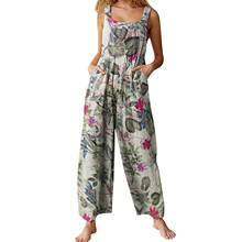 Women Summer Boho Foral Jumpsuit Leaf Print Square Neck Sleeveless Rompers Casual Overalls with Pockets Loose Pants Jumpsuits 2024 - buy cheap