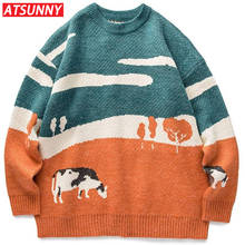 ATSUNNY Men Cows Vintage Winter Sweaters Pullover Mens Korean Fashions Sweater Casual Harajuku Clothes 2024 - buy cheap