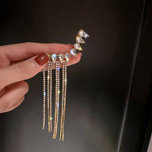 Uma peça de cristal brilhante strass orelha clipe brincos geométrico longo borla exagerados brincos nova na moda declaração jóias 2024 - compre barato