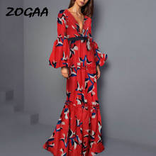 ZOGAA Red Bohemian Long Dress Deep V Neck Ruffles Noble Elegant Evening Party Night Long Dress Women Summer Maxi Robe Femme 2019 2024 - buy cheap