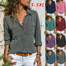 Women's Fashion Solid Color Casual Top Lapel Long Sleeve Shirt Pocket Button Button Blouse Loose Pluse Size S~5XL 2024 - buy cheap