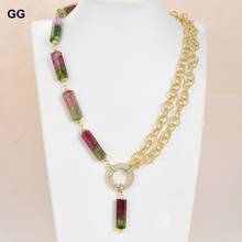 GuaiGuai Jewelry Natural Faceted Cylinder Tourmalines Quartzs Gold Color Plated Chain Pendant Necklace CZ Circle Clasp For Women 2024 - buy cheap