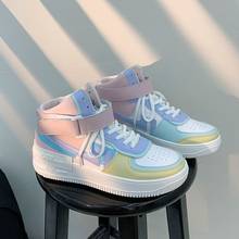 Zapatillas de deporte altas para mujer, zapatos informales de plataforma, Color caramelo, azul y rosa, para estudiantes 2024 - compra barato