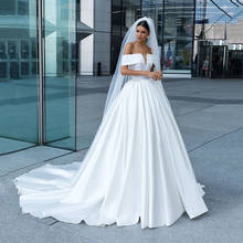 UZN Boho Wedding Dress White A-Line Illustion V-Neck Satin Bridal Gowns Off The Shoulder Sleeves Brides Dress Custom Made 2024 - buy cheap