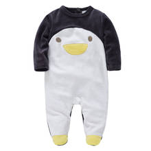 Зимняя одежда KAVKAS для маленьких мальчиков, дизайн пингвина, Одежда для новорожденных, комбинезоны, бархатные теплые пижамы с длинным рукавом 2024 - купить недорого