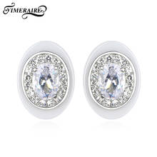 New Oval Stud Earrings With Big Crysal Smooth Black White Ceramic Fashion Wedding Jewelry For Women Ear Accessories 2024 - buy cheap