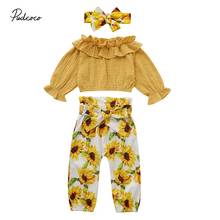 2019 Baby Spring Autumn Clothing Toddler Baby Girl Ruffle Tops Shirts Sunflower Sash Pants Headband 3Pcs Outfits Clothes 1-4T 2024 - buy cheap