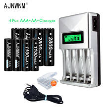 Аккумуляторная батарея AJNWNM 1,2 в AA, 2800 мА/ч + 1100 мА/ч 1,2 в nimh AAA, аккумуляторная батарея AAA с зарядным устройством для AA AAA 2024 - купить недорого