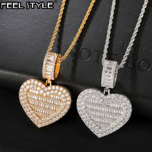 Hip Hop Heart Custom Photo Baguette Memory Iced Bling AAA Cubic Zircon Personalized Necklace & Pendant For Men Jewelry SolidBack 2024 - buy cheap