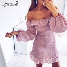 LZEQuella Girl Pink Stripe Sexy Vestido Off Shoulder Women Dress Puff Sleeve 2021 Summer Ruffles Party Slash Neck Belt Dresses 2024 - buy cheap