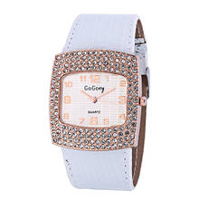 Relojes de cuarzo con esfera cuadrada de diamante para mujer, pulsera de cuero con diamantes de imitación, a la moda, novedad de 2019 2024 - compra barato