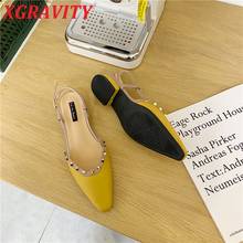 XGRAVITY New Summer Shoes Rivets Squre Toe Design Flat Summer Sandals Elegant Lady Shoes Fashion Ladies Sandals Party B340 2024 - buy cheap