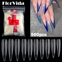 FlorVida-Set de manicura para salón de belleza, Set de 500 unidades de 5cm de largo, puntas de uñas postizas acrílicas transparentes naturales, uñas afiladas 2024 - compra barato