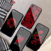 Capa de celular linda com rosas vermelhas em vidro temperado, capinha de celular para iphone 12 11 pro max 5 6 7 8 plus x xs xr xsmax shell 2024 - compre barato