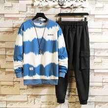 Striped Black Blue Men's Sportswear Sets 2022 Autumn Spring Casual Tracksuit Sweatshirt+Sweatpants Track Suit 2024 - buy cheap