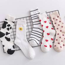 Women Streetwear Socks Prints Heart Sunflower Flower striped Cotton Funny Short Socks Girls Cute Kawaii Harajuku Sock White Soks 2024 - buy cheap