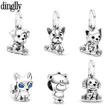 Dinglly 2021 New Silver Color Dog Dangle Charm Fox Beaded Fit Bracelet Women's Fashion Jewelry Necklace Accessories Pendant Bead 2024 - buy cheap