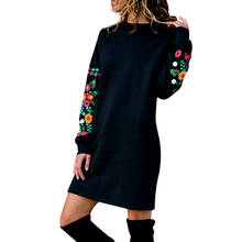 Женское платье-свитшот с длинным рукавом, Повседневное платье с цветочной вышивкой, Осень-зима 2021 2024 - купить недорого