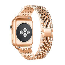 Pulseira para apple watch 4 5 6 se 7 banda 44mm 40mm 41 45mm luxo diamante aço inoxidável pulseira de metal para iwatch 3 banda 38 42mm 2024 - compre barato