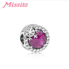MISSITA-abalorio de Cristal púrpura de copo de nieve para mujer, pulsera de marca, CZ rosa, joyería artesanal, accesorios de joyería de Color plata 2024 - compra barato