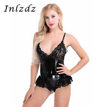 Lingerie feminina de couro patente bodysuit bustier rendas retalhos sem mangas magro boate vestido macacão roupa interior para o sexo 2024 - compre barato