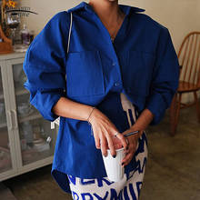 Blusa holgada informal de manga larga para Primavera, camisa Coreana de algodón liso con doble bolsillo para mujer, talla grande, 12810 2024 - compra barato