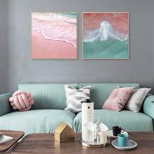 Póster de paisaje de playa oceánico Rosa paisaje marino escandinavo cuadro sobre lienzo para pared cuadros de decoración nórdica para sala de estar 2024 - compra barato