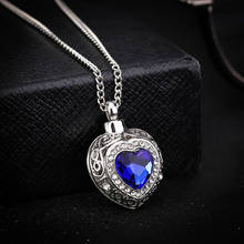 Blue Crystal Heart Pendant Necklace Urn Cremation Ash Holder Memorial Necklace Jewelry 2024 - buy cheap