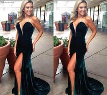 2019 Hunter Velvet Long Prom Dress Plugging V Neck Formal Holidays Wear Graduation Evening Party Gown Custom Made Plus Size 2024 - buy cheap