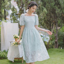 Summer Dress Female French First Love Fairy Dresses Women Jacquard Square Neck Short Sleevee Dress Vestidos 2024 - buy cheap