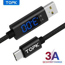 TOPK AC27 3A(Max) USB Type C for Samsung Xiaomi Fast Charging USB C With Digital Display Mobile Phone Cable 2024 - buy cheap