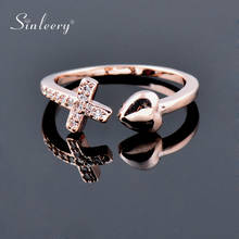 Sinleery ajustável anéis para as mulheres cor de ouro rosa cristal embutimento pequeno coração cruz noivado anéis jóias jz433 ssk 2024 - compre barato