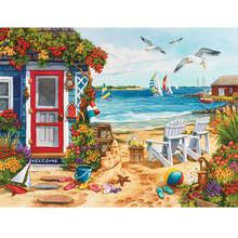 Diy pintura diamante seaside holiday cottage quadrado completo broca redonda mosaico bordado venda 5d ponto cruz kit decoração aa2602 2024 - compre barato