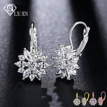 LXOEN Fashion Flower Crystal Hoop Earrings Silver Color Zirconia Earrings Hoops for Women Jewelry Brincos 2024 - buy cheap