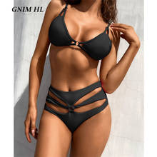 GNIM-Conjunto de Bikini con agujeros para mujer, bañador Sexy de cintura alta, unicolor, traje de baño de dos piezas de estilo Halter, 2021 2024 - compra barato