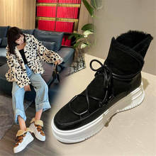 Leather and fur one high quality snow boots black apricot cross strap boots winter ladies fashion boots 2024 - buy cheap