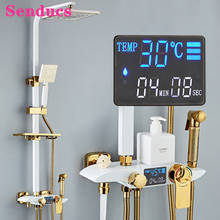 Conjunto de chuveiro termostático de aço branco ou dourado, conjunto de chuveiro digital para banheira, de bronze 2024 - compre barato
