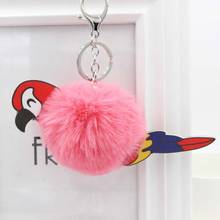 Pompom Fluffy Parrot Keychains Faux Rabbit Fur Ball Cute Key Chains Rings Pom pom Keyring Holder Bag Purse Car Pendant Gifts 2024 - buy cheap
