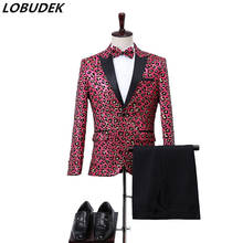 Leopard Suits Men's Sequins Blazer+Tie+Pants 3-Pieces Wedding Conductor Chorus Groups Performance Set Host Singer Stage Outfits 2024 - buy cheap