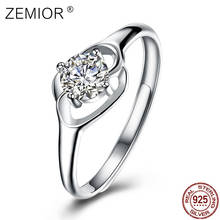 ZEMIOR-anillos de plata esterlina 925 para mujer, accesorio de circonita cúbica redonda 5A, ajustable, romántico, aniversario, joyería femenina, nuevo listado 2024 - compra barato