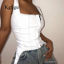 KGFIGU Sexy Women Zipper Tank Tops 2021 Summer T Shirts White Denim Vests Short Camis Tight Party Outfit Lady Cute Clothing 2024 - buy cheap