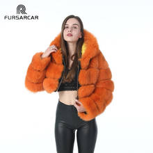 FURSARCAR Natural Real Women Fox Fur Coat With Hood Female Fur Cropped Jacket Thick Warm Fashion Winter Genuine Fox Fur Coats 2024 - buy cheap