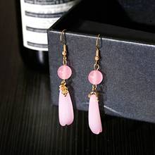 Classic Women's Long Pink Stone Earrings Bijoux New Ethnic Charm Pendant Drop Earrings Femme Pendientes 2024 - buy cheap