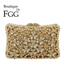 Boutique De FGG Elegant Flower Women Gold Evening Clutches Bag Bridal Metal Purses and Handbags Wedding Party Dinner Bag 2024 - buy cheap