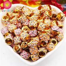 20PCS Wholesale Lot Gold Rhinestone Color Rhinestone Round Spacer Stopper Clip Large Hole Beads Slide Bracelet Snake Chain Cord 2024 - buy cheap