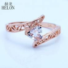 Helon anel de casamento feminino, anel vintage antigo de morganite cor sólida 14k em ouro rosado com corte de 5mm e vintage para mulheres 2024 - compre barato