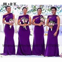 2021 African One Shoulder Bridesmaid Dress Wedding Party Dress Short Sleeves Sweep Train Elastic Satin Bridesmaid Dresses 2024 - buy cheap